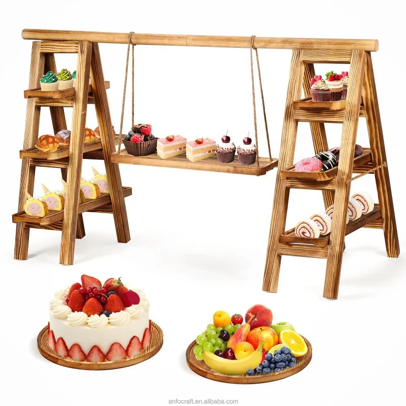 

3-Layer Tray Wooden Cupcake Holder, Dessert Table Display Stand with Round Tray Removable Tray and Collapsible Dessert Rack