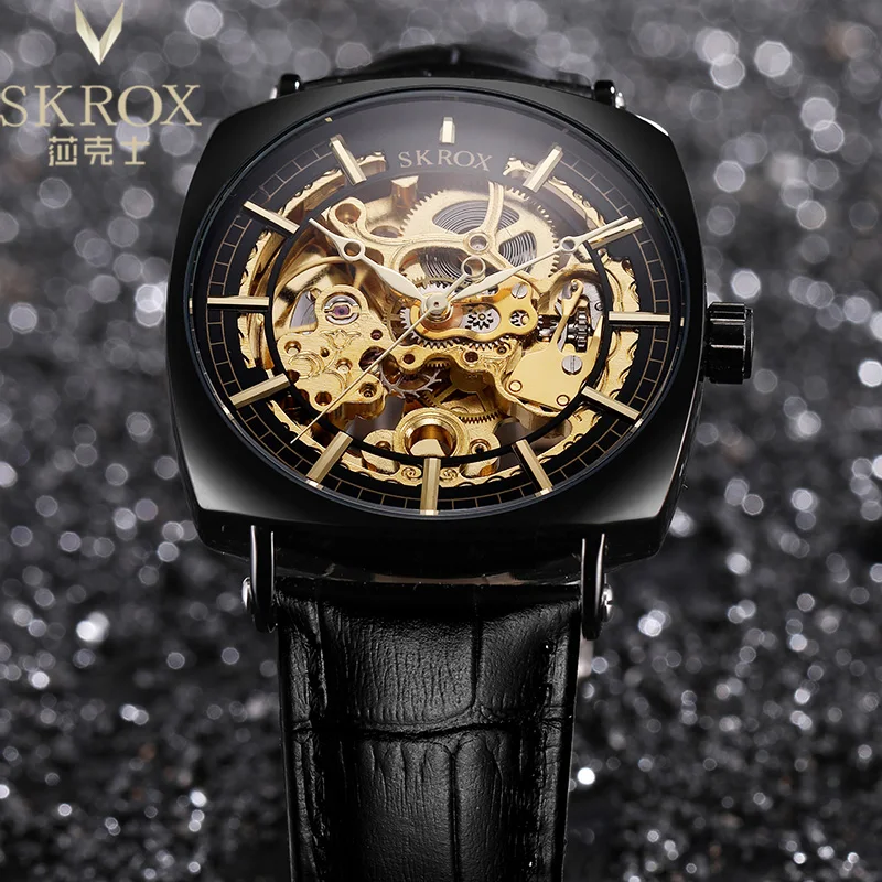 SKROX Square Skeleton Automatic Movement Elegant Man AAA Watch Mechanical Male Wrist Watches Original High-End Luxury Clockwork