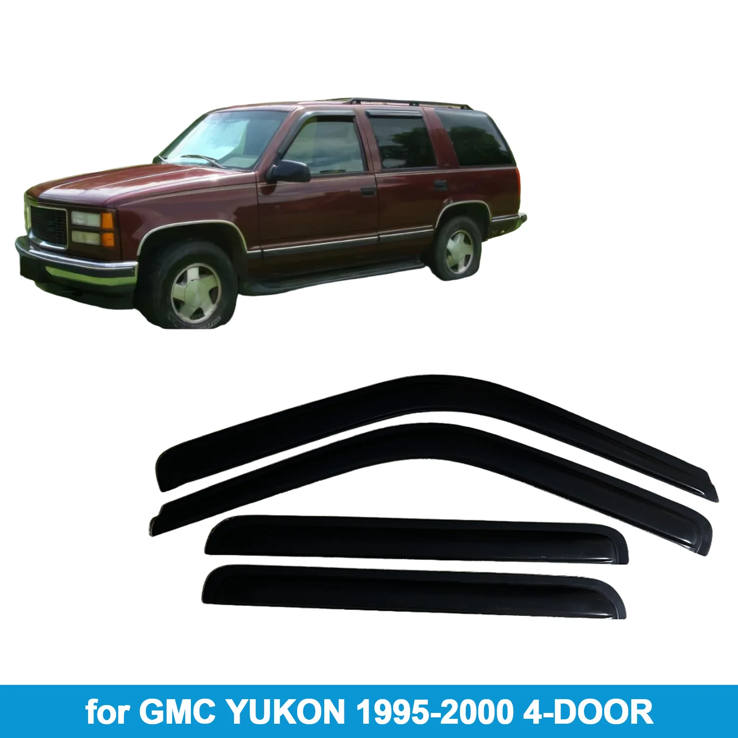 

Window Visor for GMC YUKON 1995-2000 4-DOOR Rain Guard Side Vent Deflector Weathershield Outside-Mount Tape On