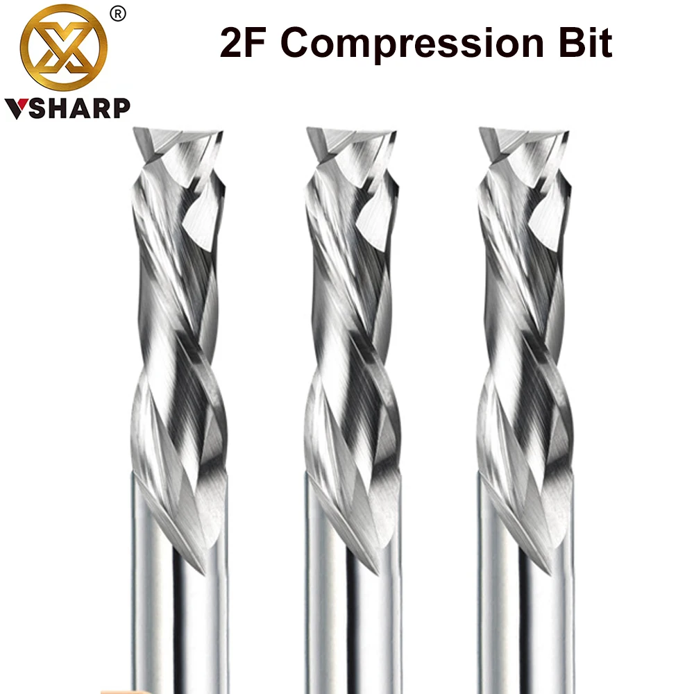 Vsharp 2 المزامير ضغط نهاية مطحنة الصلبة كربيد صعودا وهبوطا قاطعة المطحنة كربيد بت ل الميلامين قشرة مزدوجة مجلس الخشب الصلب