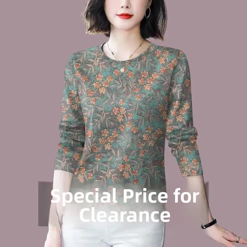 Anti-Aging Long Sleeve T-Shirt Women's Loose Base Shirt Middle-Aged And Elderly Large Size Casual Printed Top