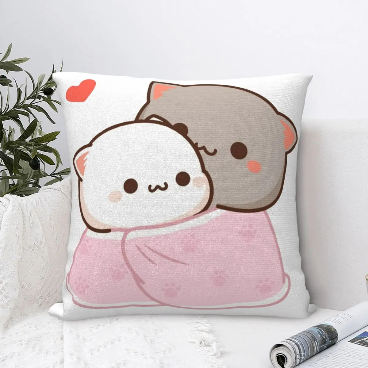 Cute Peach And Goma Cartoon Pillow Case Mocha Mochi Peach Cat Cushion Cover Customized Decorative Pillowcase for Seat 18