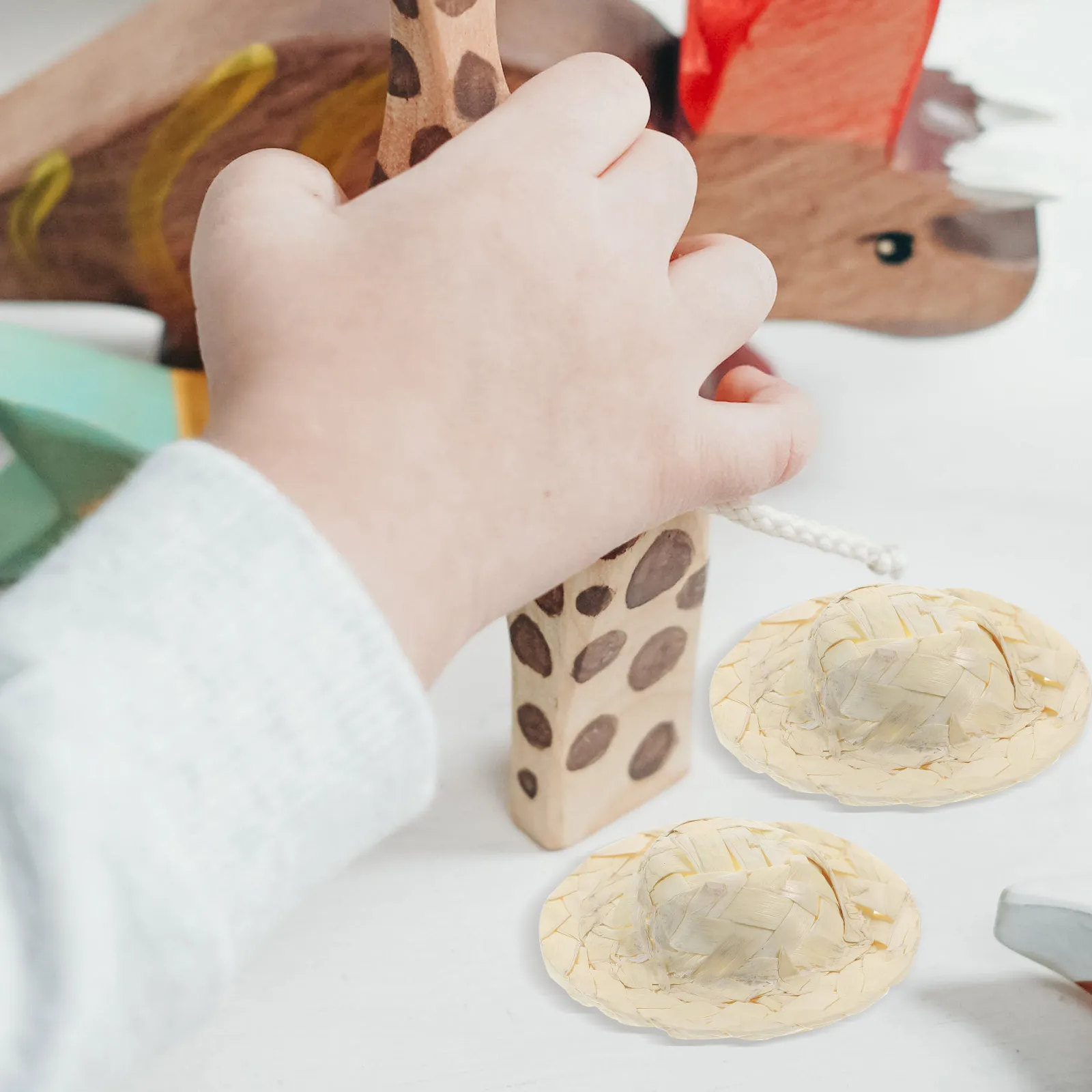 10Pcs Mini Straw Hats Tiny Woven Caps Home Decor School Project Photo Prop Accessory Mini Straw Hats Woven Hat Ornament