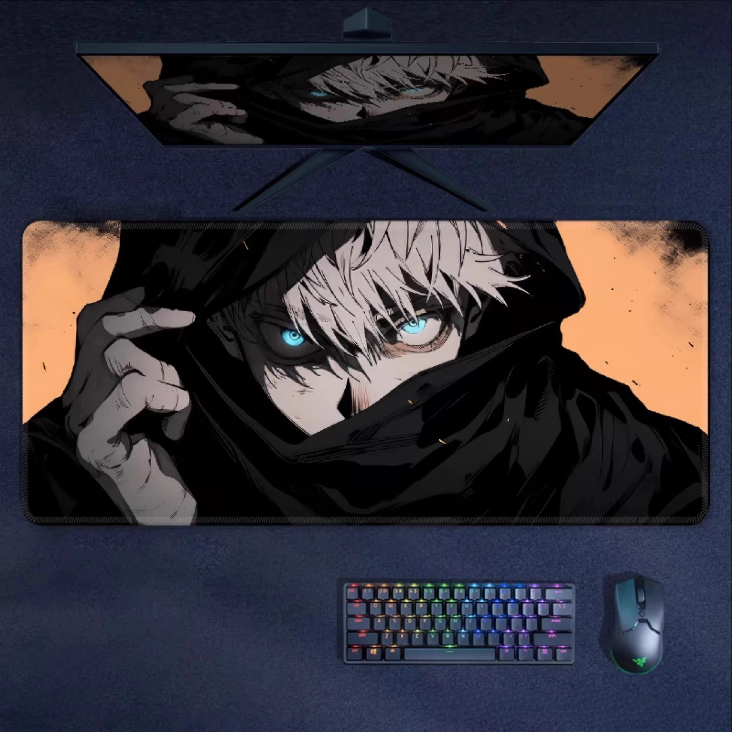 HD Image Quality Gojo Satoru E-sports Leather Mouse Pad Oversized Jujutsu Kaisen Anime Large Computer Keyboard Office Desk Mat