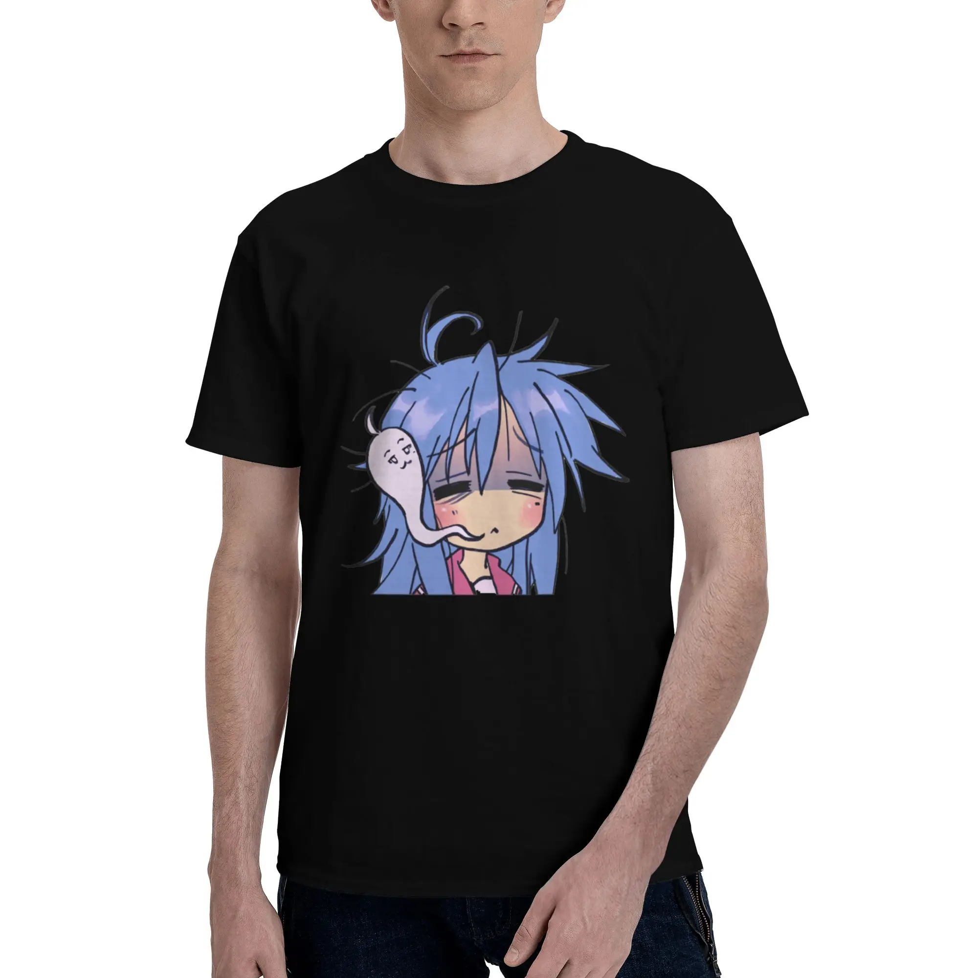 

dead tired izumi konata lucky star 100% Cotton T-Shirt Men's Oversized T Shirts Men Round Neck Short Sleeve S-6XL