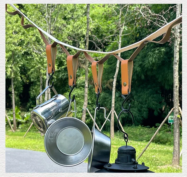 5pcs Outdoor Camping Hooks Leather Hanging Hooks S-Shaped Rack Portable Camping Hangers Home Kitchen Storage Supplies Multi Tool