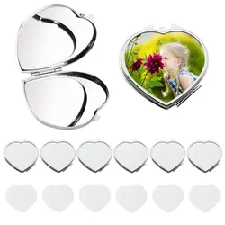 1Pcs Sublimation Blank Pocket Makeup Mirror Heart Shape Metal Compact Mirror Folding Travel Makeup Mirror For Women Girls