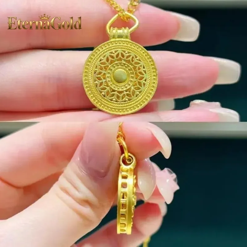 EternaGold Women's 24K Gold AU999 Rotatable Daisy Disk Necklace in Imperial Style | Magnetic detachable disks with imperial patt