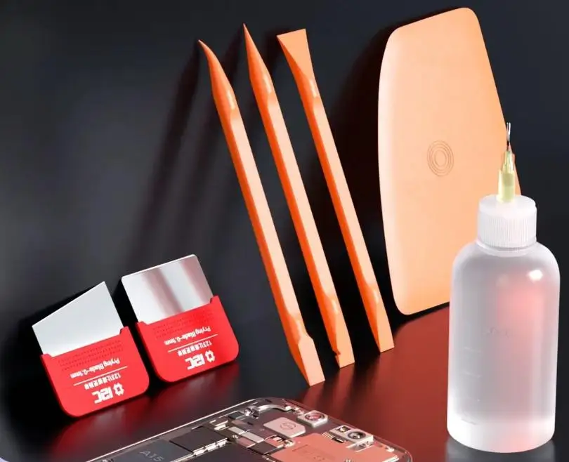 

7 in 1 Screen Repair Kit with 3 pcs Plastic Spudger 2 pcs prying blade and 1 pcs Pry Card and 1 Plastic Liquid Alcohol Bottler