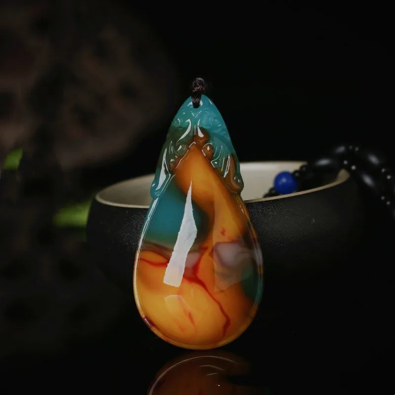 

Xinjiang Hotan Jade Colorful Jade Carved Water Drop Pendant Men's and Women's Pendant Jade Sweater Chain Jewelry