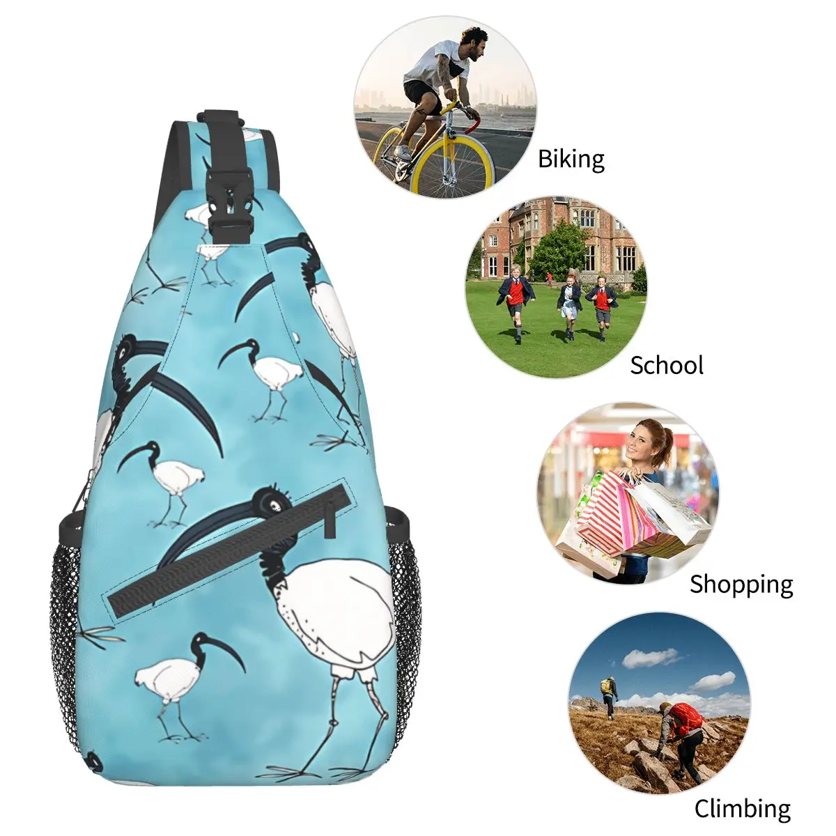 Crossbody torba sportowa Binfull z Ibises torba na klatkę piersiowa Unisex kobiety mężczyzna mody plecaki na ramię podróży