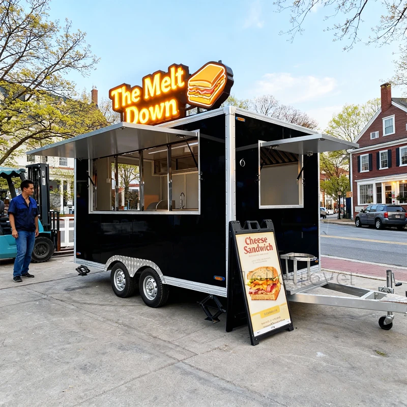 

Полностью оборудованный фургон для фастфуда из нержавеющей стали, передвижной прицеп для уличной торговли с кухонным оборудованием