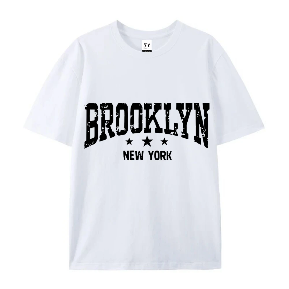 티셔츠 여성 캐주얼 브이넥 브루클린 뉴욕 편안한 착용을 위한 탑 레터 프린트 내구성 있는 원단