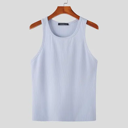 Casual Well Fitting Tops INCERUN Men's Solid Color Pinstripe Sleeveless Vests Streetwear Sports All-match Loose Waistcoat S-5XL - Image 8