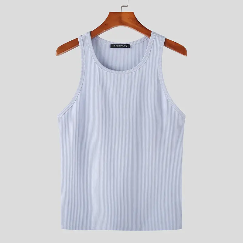 Casual Well Fitting Tops INCERUN Men's Solid Color Pinstripe Sleeveless Vests Streetwear Sports All-match Loose Waistcoat S-5XL - Image 8