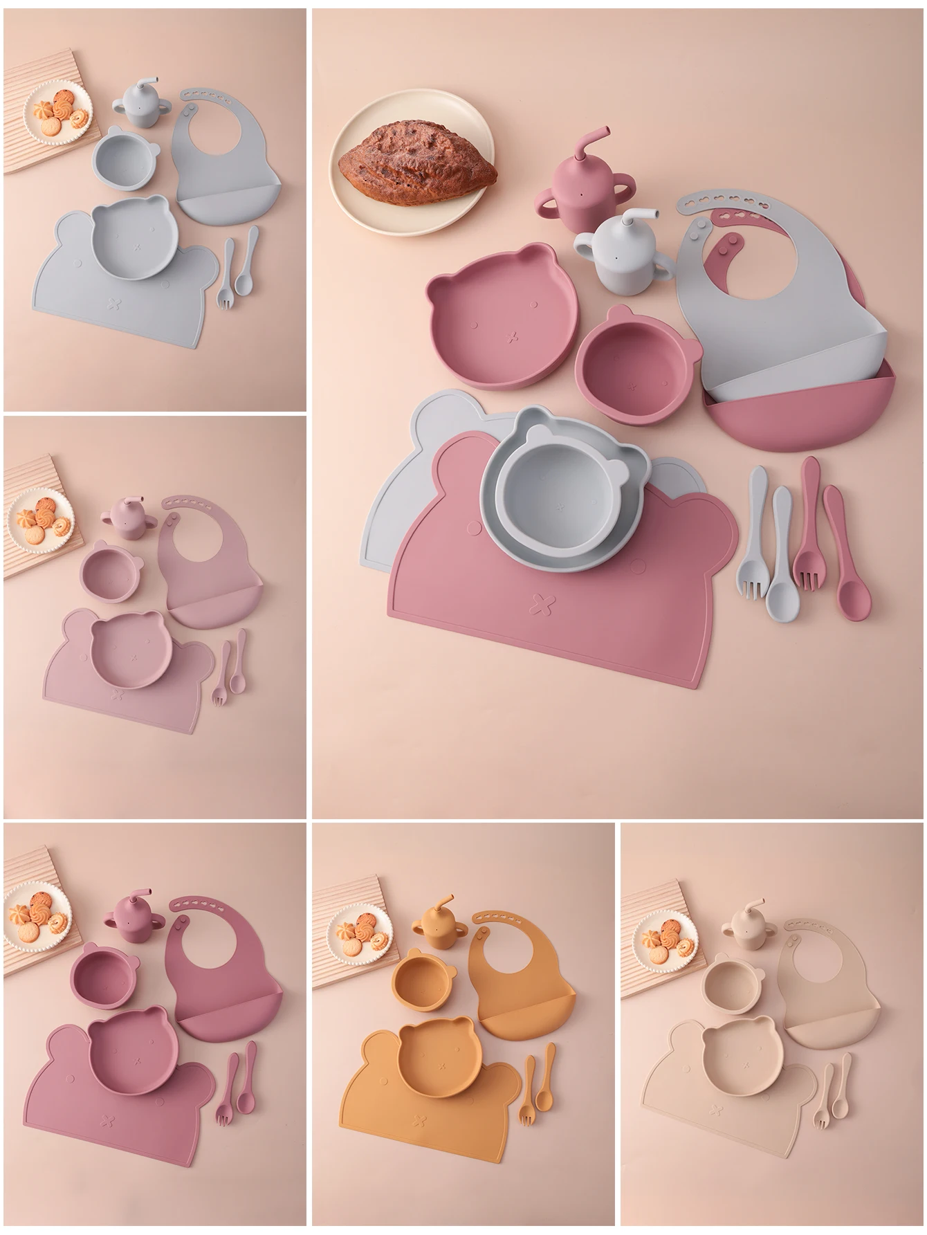 

7PCS Silicone Baby Feeding Set Cartoon Plates Suction Bowl Straw Cup BPA Free Toddler Tableware Self Feeding Essentials