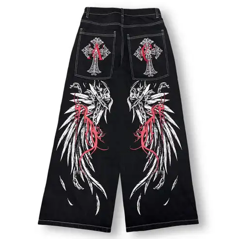 

Red Oversized Hip-hop Jeans Men's American Retro Rock Straight Pants Fashion Street Graffiti Casual Wide Pants
