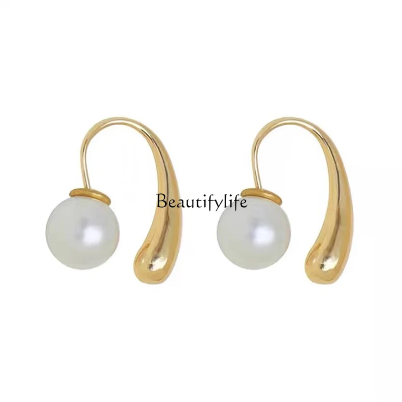 

Simple high-end sense unique niche pearl earrings light luxury French fashion