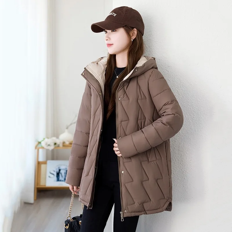 Veste rembourrée en coton pour femme, Parka Slim et chaude à capuche, ample et décontractée, mi-longue, manteau épais, automne et hiver
