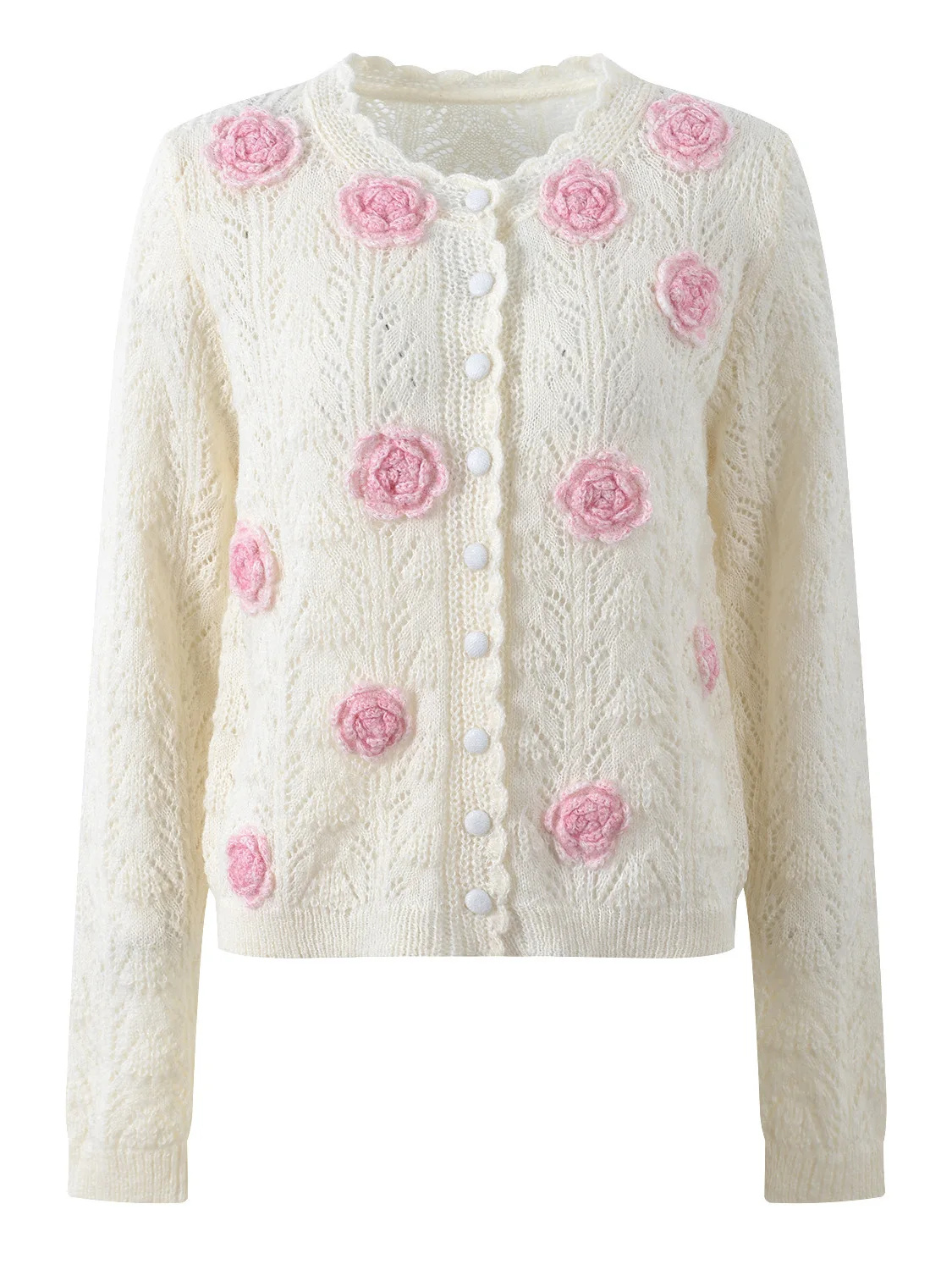 

Весна 2026: Новинка! Нежный и мягкий вязаный кардиган с круглым вырезом и 3D-вышивкой в виде цветов. Женский комплект с длинными рукавами.