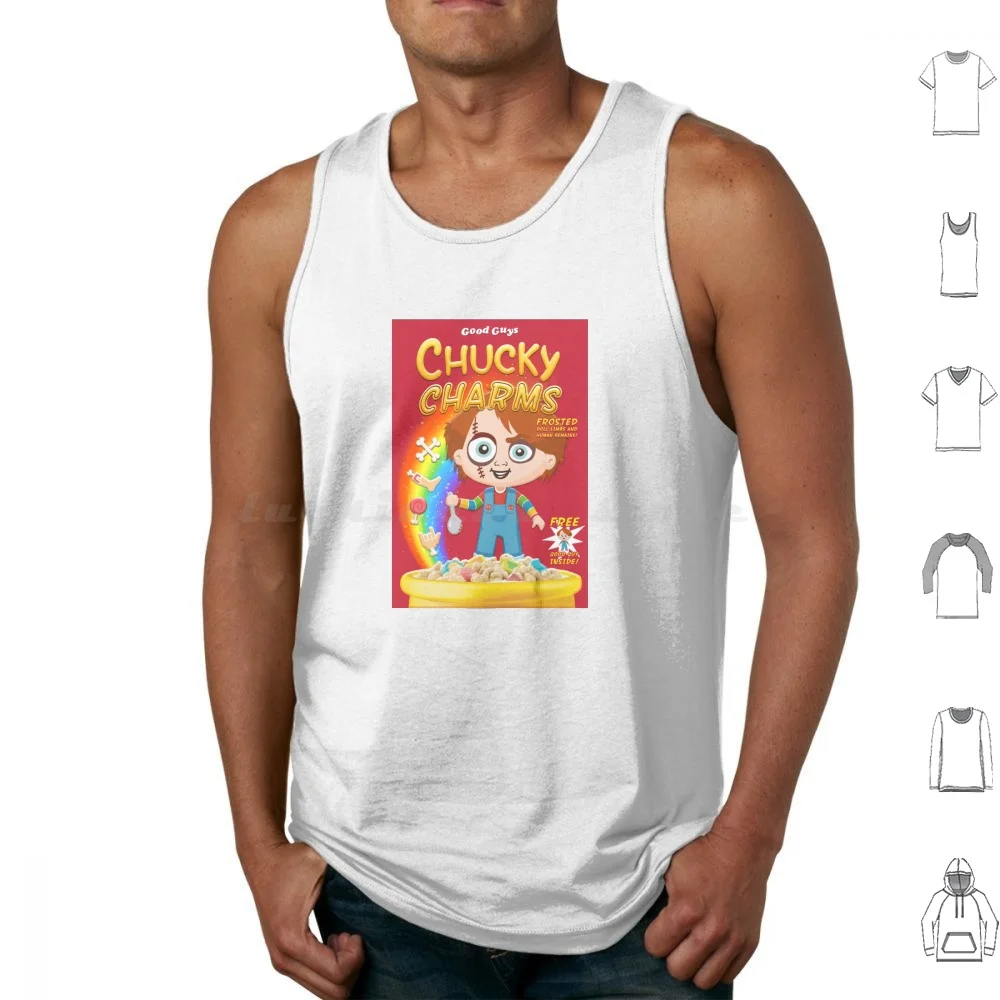 Camisetas sin mangas de algodón con estampado de Chucky Charms, Lucky Charms, Childs Play, Good Guys Doll, película de terror