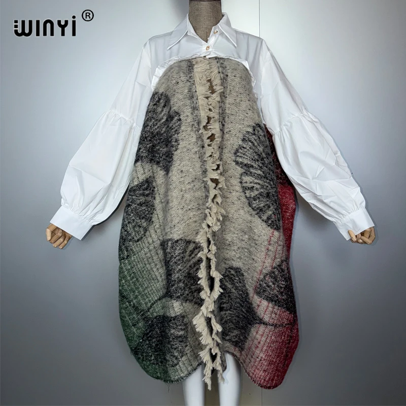 WINYI New Winter Women Elegant Luxury Dress Coat Loose Overcoat Thick Warm Female Cardigan Ponchos for Women Cloak Evening Dress