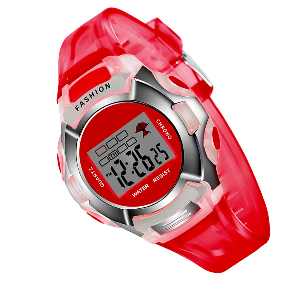 Orologio sportivo impermeabile luminoso per bambini Orologio elettronico per bambini con retroilluminazione a LED Cronometro esterno rosso Formato 12/24 ore