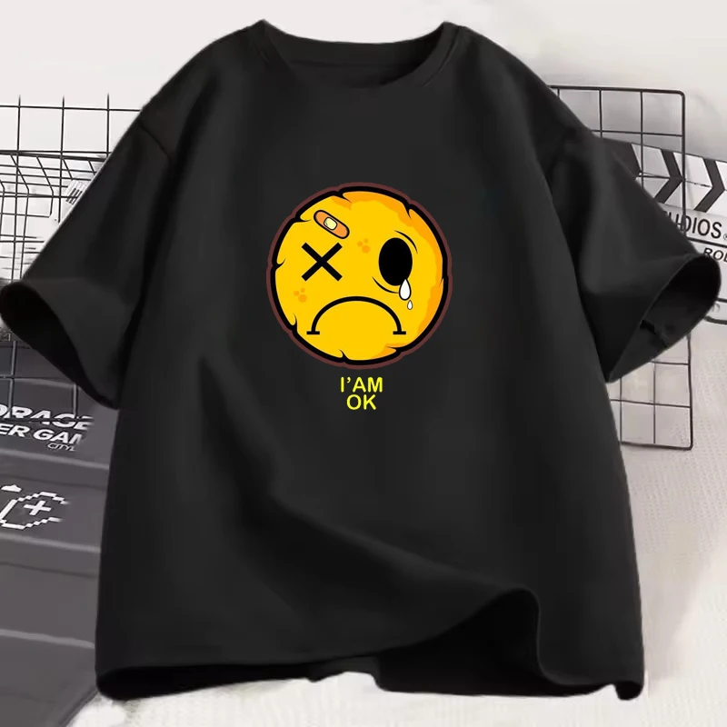 

My Bad Emoji Pattern Men Women T-shirt I Am Ok Print Unisex Tee Funny Classic Personality Harajuku Shirt Casual Breathable Top
