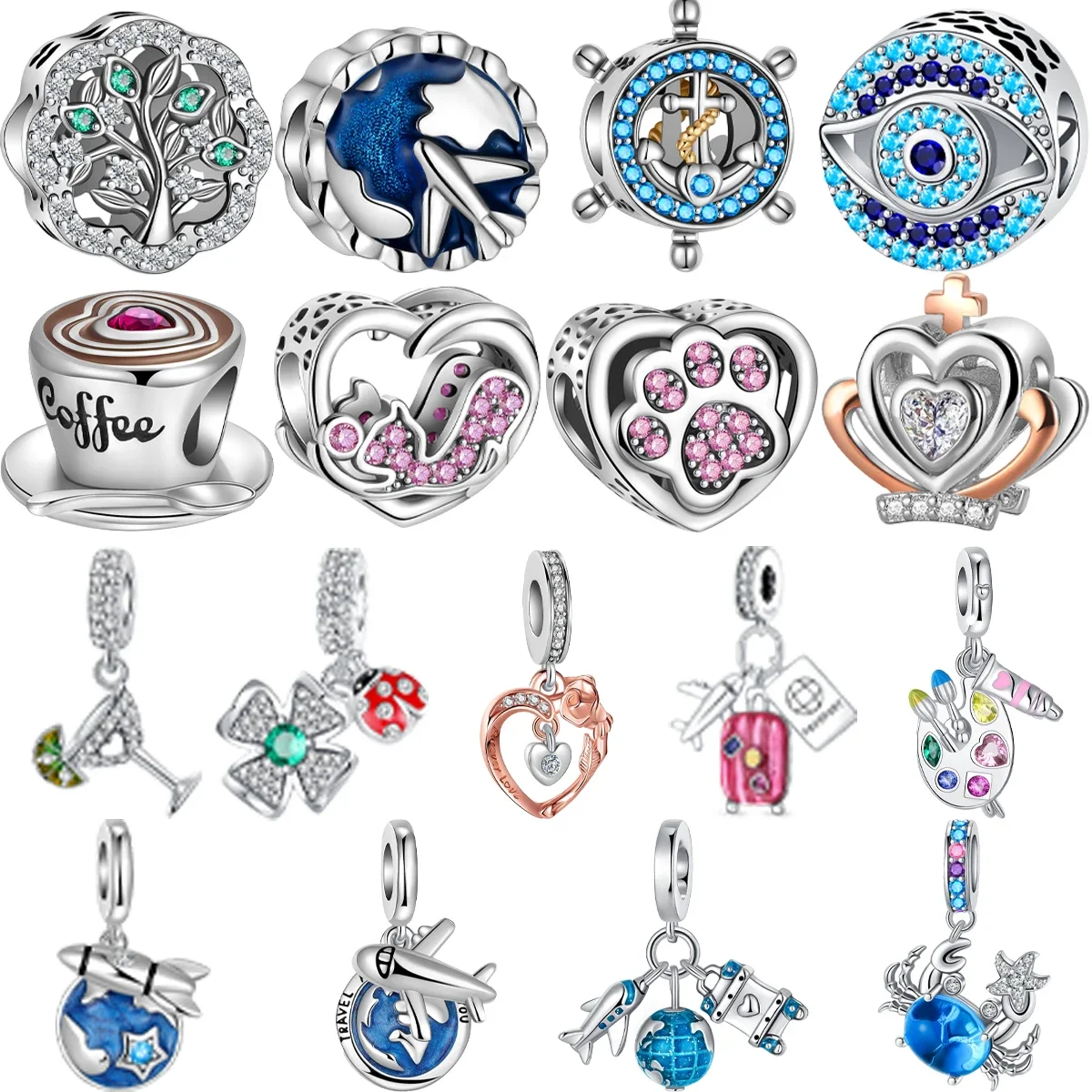 925 Sterling Silver Flower Lock Astronaut Moon Star Beads Charms Fit Original Pandora Bracelet Women Fashion DIY Jewelry