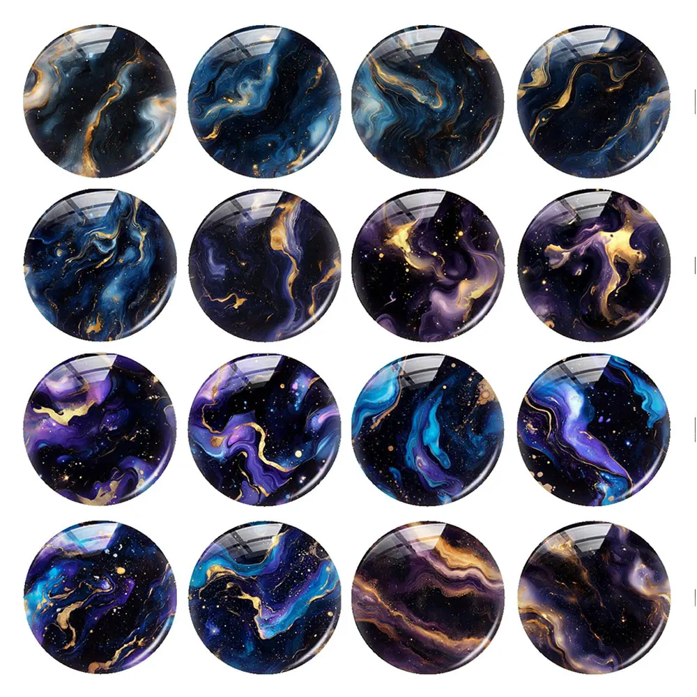 Random Mixed Round/Oval/Square Black Nebula Marble Ink Fluid Photo Glass Cabochon Flatback Demo Cameo For Diy Jewelry Making