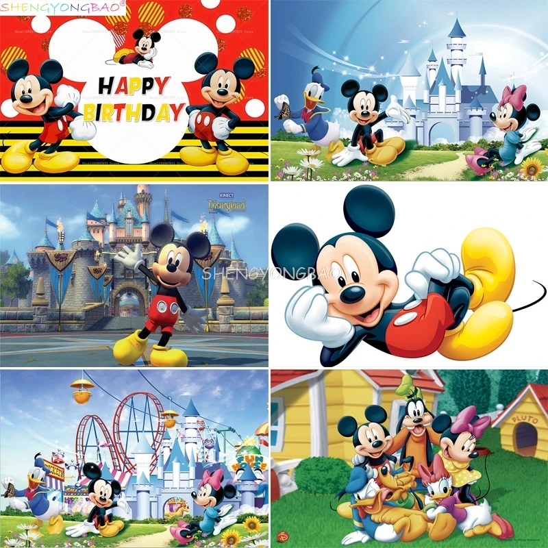 

Disney Mickey Mouse Kids Happy Birthday Background Minnie Party Decorations Baby Shower Disneyland Photography Backdrops FZ-27