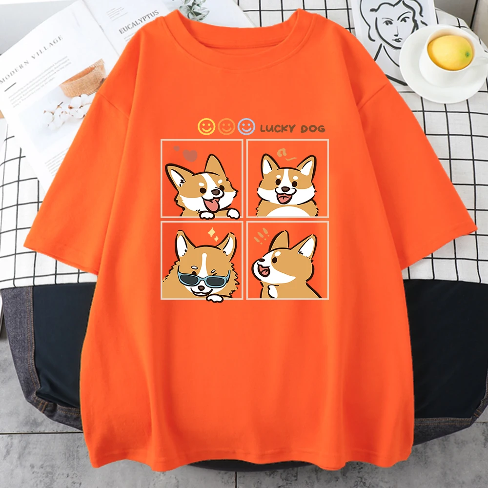 Four Different Moods Of Lucky Dog Chai Gou Male Tee Shirt Graphic Oversized Tshirt High-Quality Soft Tees Cotton Breathable Tops