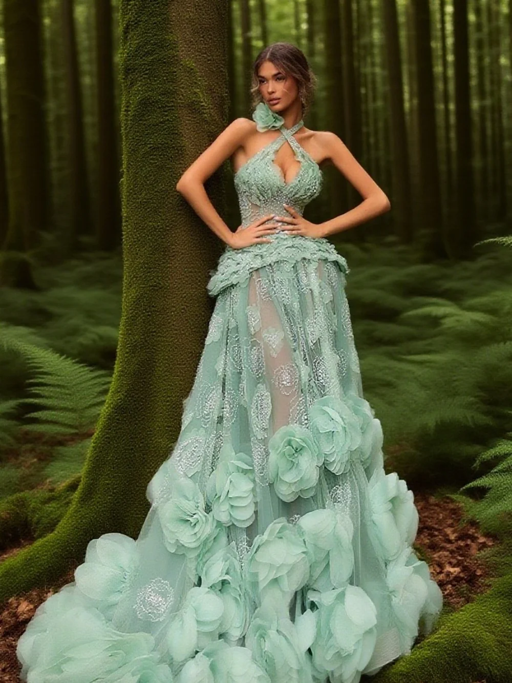 

Elegant Halter Evening Dress Luxurious Diamond Beaded Party Gown Romantic Sleeveless A-Line Floor-Length Party Dress فساتي