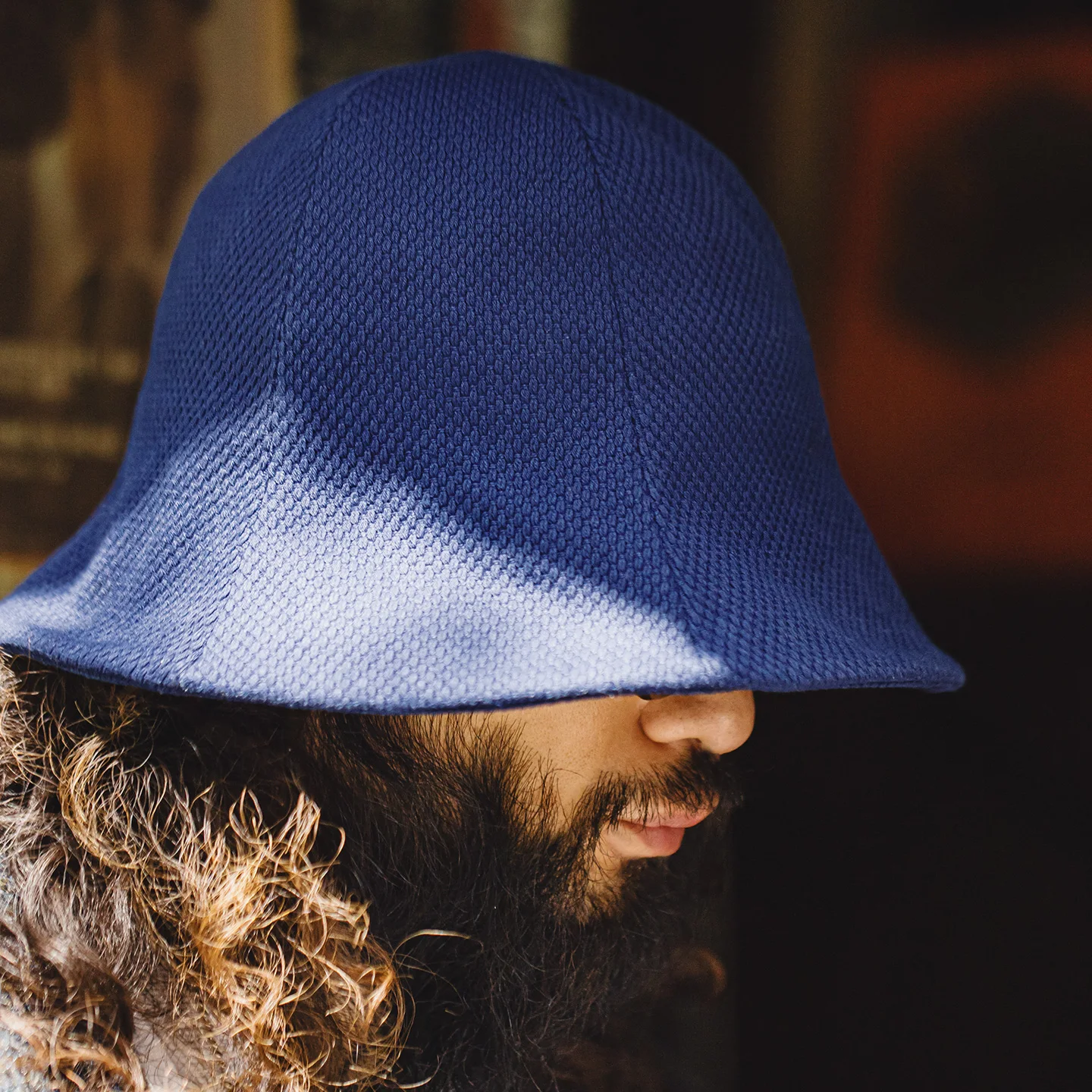 Maden Men's Indigo Dyed Cotton Bucket Hats Structured Brim Wide Fit Workwear Casual Outdoor Sun Hat Japanese Style Unisex