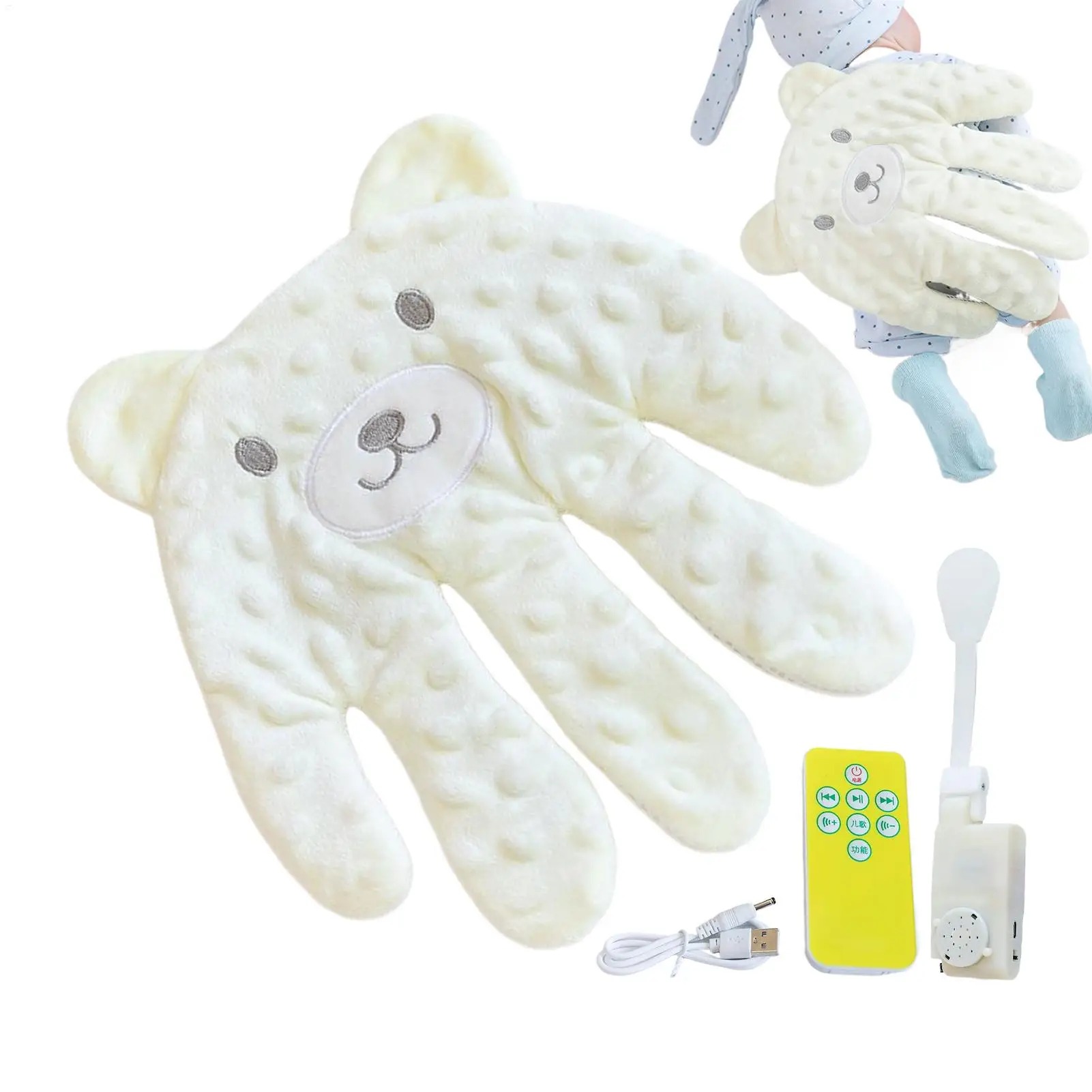 赤ちゃんの睡眠パッティング枕、なだめるような手のひらリモコン付き電動ベビーハンドピロー、幼児用なだめる人形の手のひらパッティング