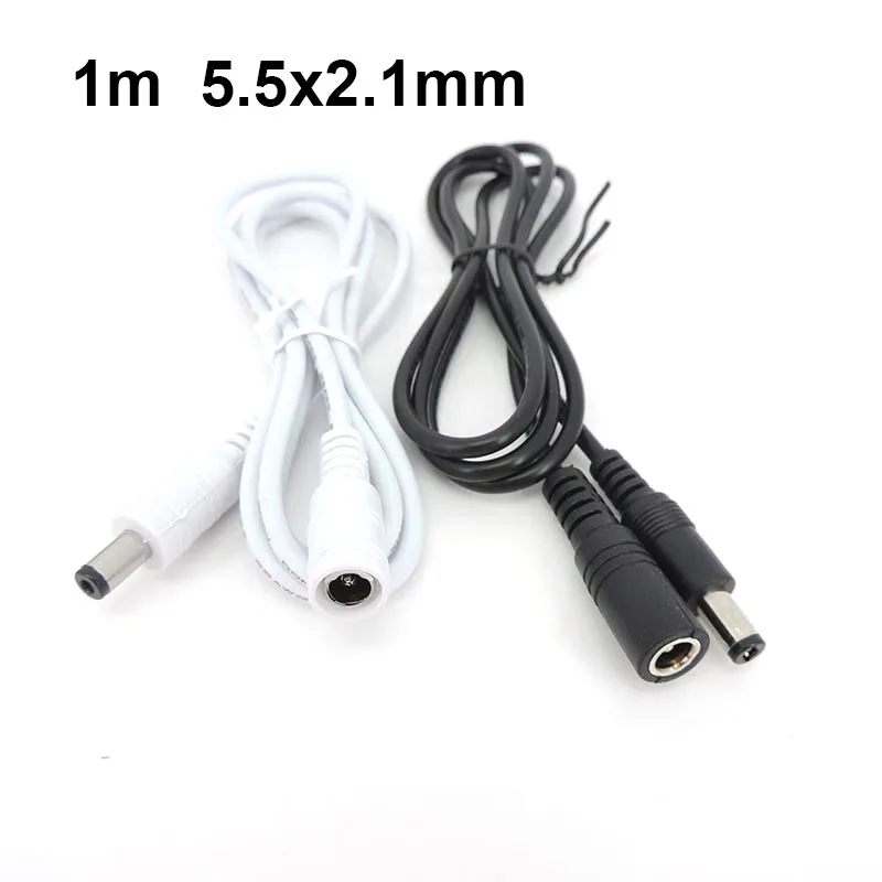 1m white black DC 12V Male to female Plug 3A Power connector 5.5mmx2.1mm supply Cable Extension Cord Adapter For Strip Light p1