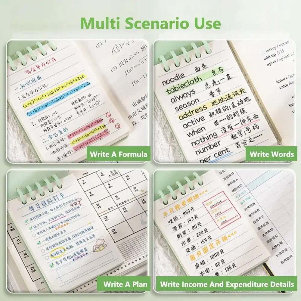 Kartun A7 Buku Catatan Saku Loose-Leaf 80 Lembar Buku Catatan Mini Garis Horisontal Persegi Halaman Dalam Memo Pad Siswa