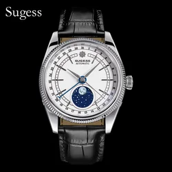 Sugess 40mm Mens Watch Automatic Mechanical Original ST2108 Movement MoonPhase Water Resistant Wristwatches Sapphire Crystal New