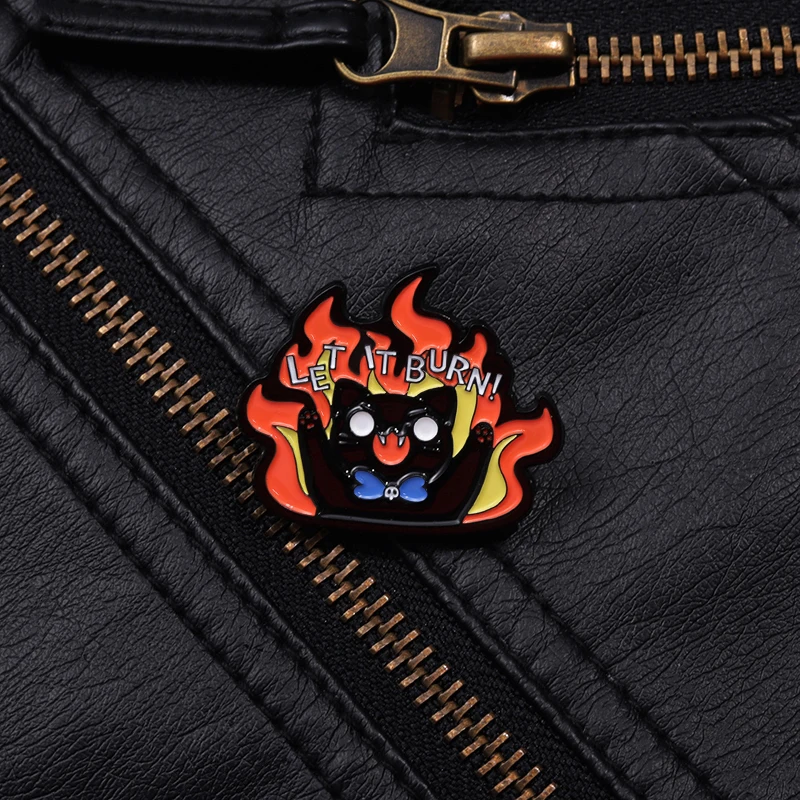 Let it burn Angry Cat Badge Kawaii Arson Cat Enamel Pin Halloween Gift Accessories