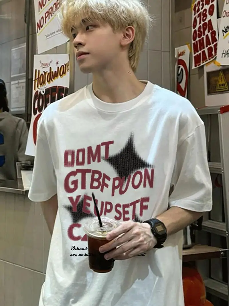 

Loose Fit Cotton Summer T-irt Men's ort Sve Retro American Sle Casual Top Thin Pure Cotton f Sve Tee irt