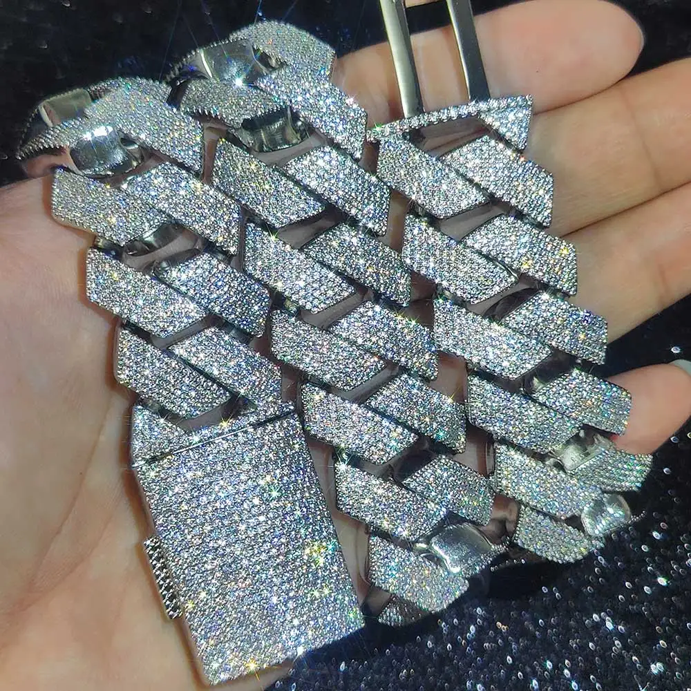 Cadena cubana gruesa y pesada de 25 mm con seis filas de engaste de puntas, estilo Hip Hop, chapada en oro blanco/18k, collar de joyería para mujer y hombre, regalos