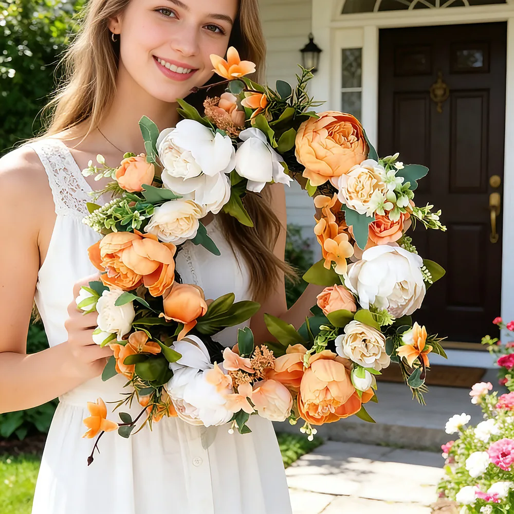 

Новый декоративный венок из искусственных пионов для свадеб, фестивалей, создания атмосферы, украшения фасада дома, весенний венок