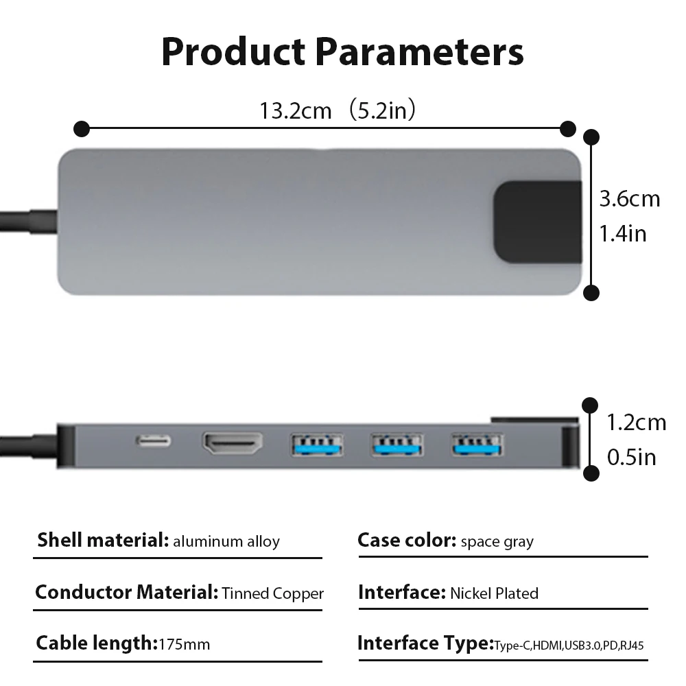 محور USB من النوع C ناقل الحركة العالي RJ45 6 في 1 محطة إرساء USB 3.0 تدعم 65 وات محطة إرساء الكمبيوتر المحمول للشحن العكسي USB C