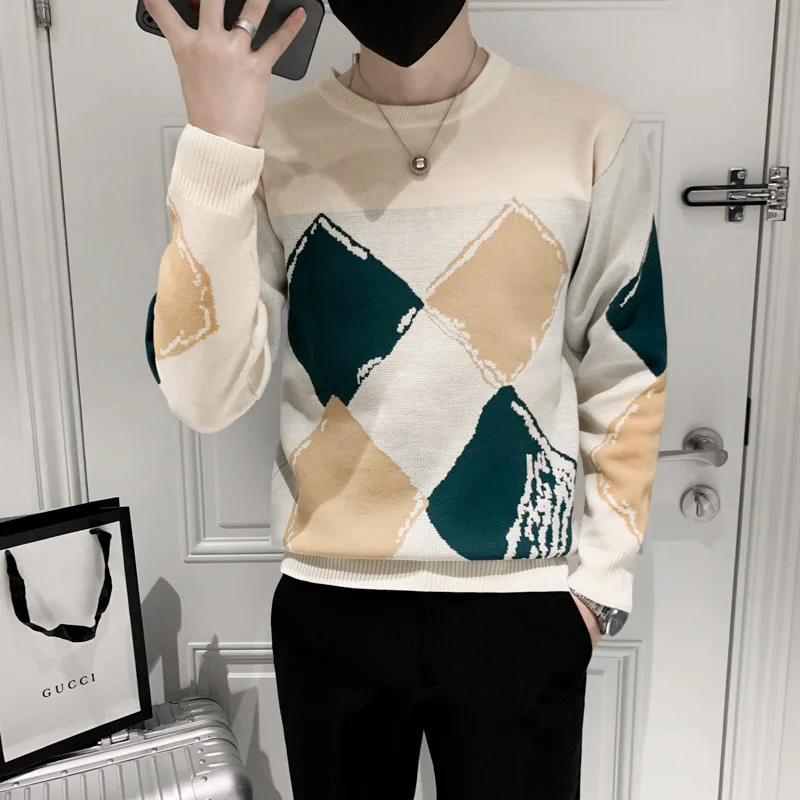 

New Autunm Pullovers Men Fashion Strip Causal Knitted Sweaters Mens Slim Fit O Neck Knitwear Brand Clothing 3XL