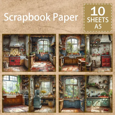 주방 레인지 후드 캐비닛 냉장고 배경, 빈티지 그런지 저널, 계획 스크랩북, A5 사이즈, 10 매 Best5