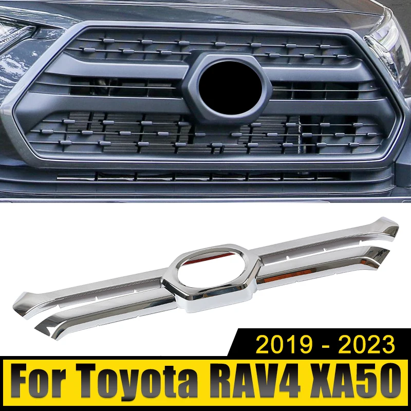 

For Toyota RAV4 XA50 2019-2021 2022 2023 RAV 4 Hybrid ABS Car Front Bumper Center Grill Decor Frame Cover Logo Trim Stickers