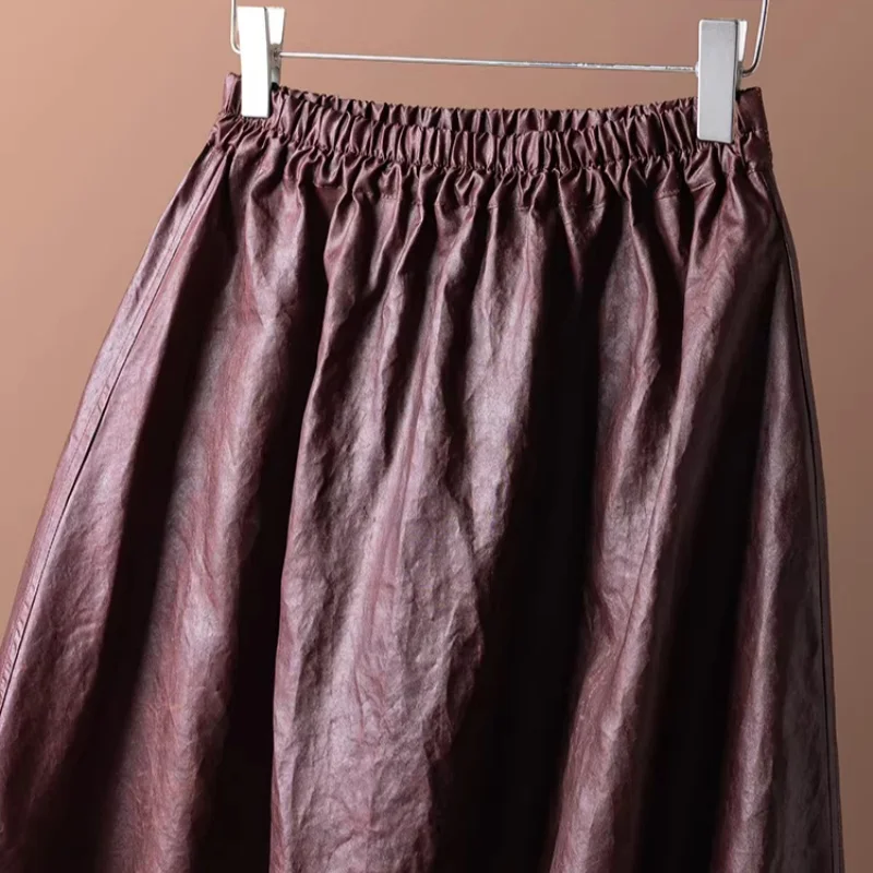 Birdtree, 100% Real Silk Skirt, Craquelure, Women Gambiered Canton Gauze Loose Skirts, Elastic Waist, 2026 Spring New D63724JF