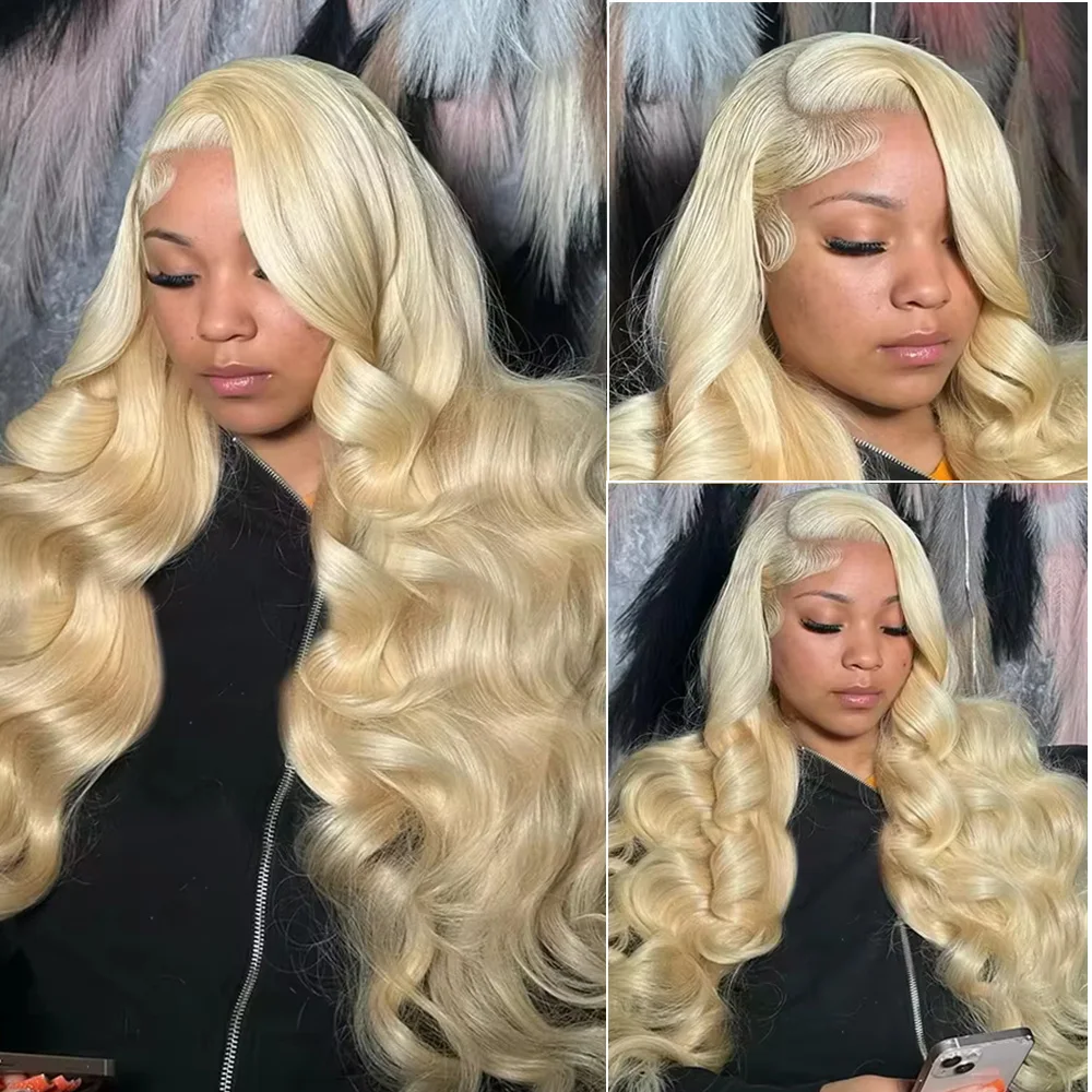 30 36인치 HD 투명 금발 바디 # 613 13x6 레이스 프론트 인간의 머리 가발 흑인 여성을 위한 브라질 레이스 프론탈 200% 밀도