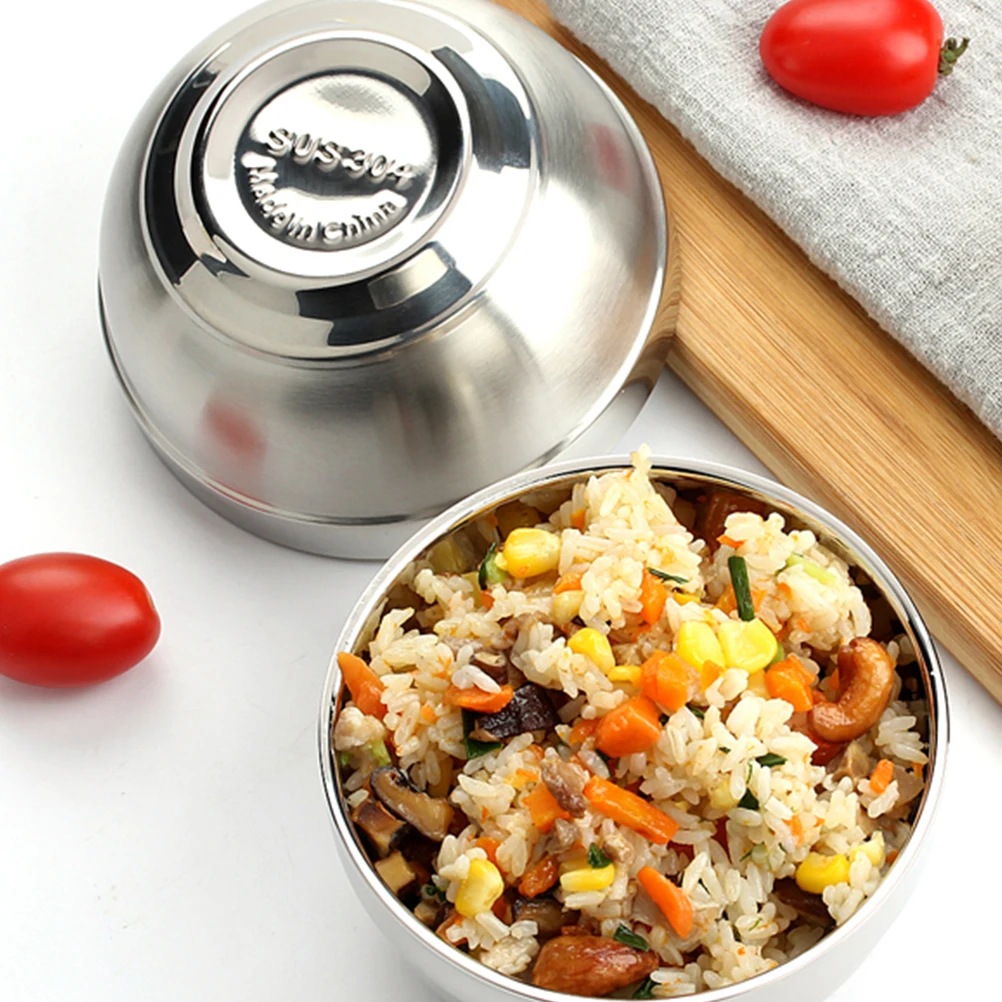 

Anti Fall Stainless Steel Bowl Double Layer Insulation Snack Rice Soup Bowls Heavy Duty Silver Color For Home And Restaurant Use