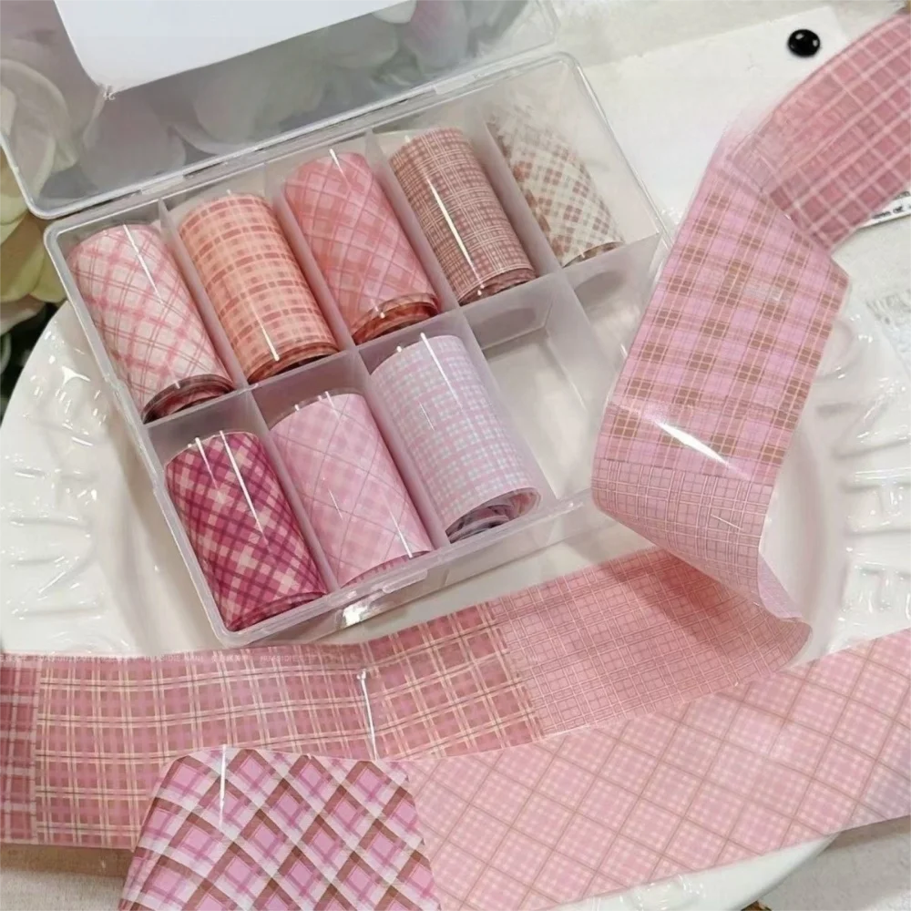 10 لفات الحلو الوردي شبكة مسمار الفن احباط مسمار ختم نجوم مسمار الفن ملصقات منقوشة نمط مانيكير الشارات DIY بها بنفسك مسمار الفن #1